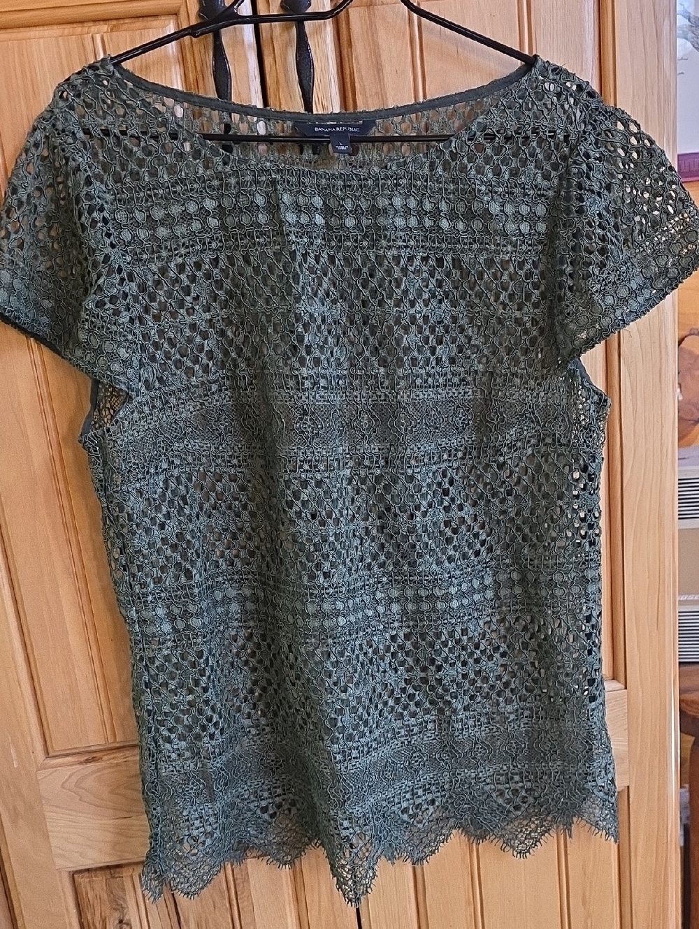 St. John's Bay Olive Green Crochet Short Sleeve Top